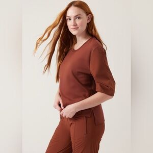 NEW Athleta Harlow Hybrid Tee Shirt T-Shirt Puff Sleeves Ancient Mahogany Sz XL